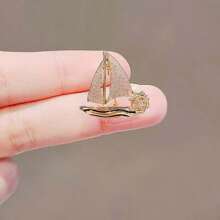 1 pieza Broche casual de aleación de zinc con forma de barco de vela compacto, adecuado para uso diario, mochila de Halloween para la escuela, accesorios de oficina, camisas, chaquetas, joyería, Navidad - Dorado - Ver 5