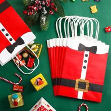 6/10 Pieces Christmas Gift Bags Large Santa Clause Suit Print Bag With Handle, Kraft Paper Christmas Bags Present Wrapping Bags Candy Goodie Bags For Xmas Party Supplies,Christmas Valentine Day - Multicolor - View 5