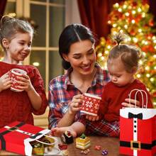 6/10 Pieces Christmas Gift Bags Large Santa Clause Suit Print Bag With Handle, Kraft Paper Christmas Bags Present Wrapping Bags Candy Goodie Bags For Xmas Party Supplies,Christmas Valentine Day - Multicolor - View 6