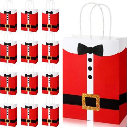 6/10 Piezas Bolsas de regalo de Navidad grandes con impresión del traje de Papá Noel, bolsas de papel kraft para regalos, envoltura de regalos, bolsas de caramelos y golosinas para fiestas de Navidad y San Valentín