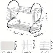 Dish Drainer Rack 2 Tier Plate Drainer Rack Dish Drainer With Utensil Holder Drip Tray Stainless Steel Cutting Board Holder And Dish Dryer - Draining Board Rack With Cup Holder For Kitchen - 變體1 - 查看 3