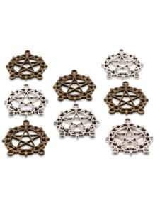 10pcs/Pack 24*27mm Alloy DIY Jewelry Accessories, Hollow Round Pentagram Multi-Hole Connector, Fashionable Holiday Gift
