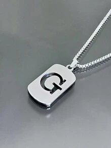 1st Heren Roestvrijstalen Trendy Ketting - 26 Holle Initialen, Elegante Letter Hanger Ketting, Kleurvast, Geschikt Voor Casual Wear En Truikettingen