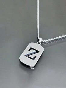 1st Heren Roestvrijstalen Trendy Ketting - 26 Holle Initialen, Elegante Letter Hanger Ketting, Kleurvast, Geschikt Voor Casual Wear En Truikettingen