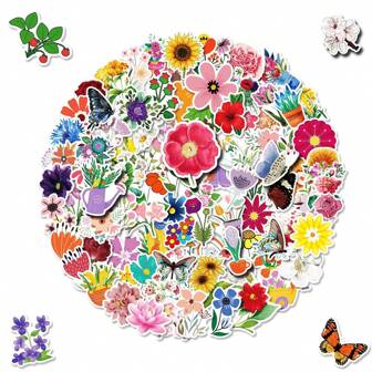 100pcs Floral Sticker Decals Suitable For Decorating Skateboards,Laptops,Desks,DIY Crafts,Tiny Stickers,Craft Sticker,Tropical Stickers,Stickers,Tiny Stickers,Stickers For Laptop