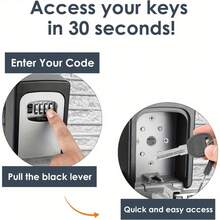 Wall Mounted Key Combination Key Lock Box Outdoor Secure Key Box Waterproof Resettable Code For House Spare Keys Business Garage Push Button Lock Box With 4-Digit Code (Grey) - 灰色和黑色 - 查看 5