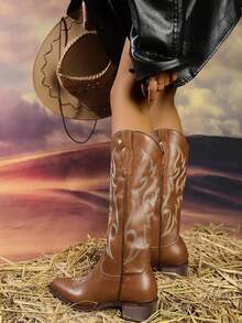 2024 新款女士西部靴，及膝骑士靴 - 棕色 - 查看 5