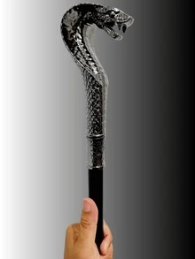 1pc 双色眼镜蛇弧形蛇纹鱼鳞纹动物纹金属材质做旧两节可拆卸休闲地中海万圣节道具角色扮演暗黑表演权杖优雅高端英国绅士手杖适合日常使用作为礼物 - 彩色 - 查看 7