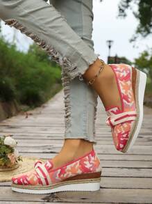 Women's Plus Size Bowknot Patchwork Platform Slip-On Casual Elegant Pointed Toe Shoes, Sweet Style