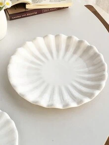 3pcs/Set White Round Floral Lace Porcelain-Like Dinner Plates, French Ruffled Edge Tableware, Commercial Steak Dishes, Vegetable Plates And Cake Plates Christmas Gift - White - View 12