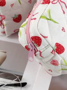 Portabel 草莓美学可爱光泽化妆包绗缝花卉卫生包心形和蝴蝶结月经包配粉色格子衬里可爱化妆包绗缝女士化妆包，化妆包珠宝收纳包绗缝花卉化妆包带钱包袋美学物品旅行必需品口红刷收纳袋化妆包化妆品收纳盒化妆品收纳 - 彩色 - 查看 6