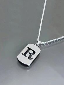 1st Heren Roestvrijstalen Trendy Ketting - 26 Holle Initialen, Elegante Letter Hanger Ketting, Kleurvast, Geschikt Voor Casual Wear En Truikettingen