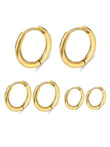 3 Pairs Hoop Earrings Set Stainless Steel Cute Gold Huggie Earrings For Women Rounded Small Hoop Earrings  15mm18mm20mm - Gold - View 9