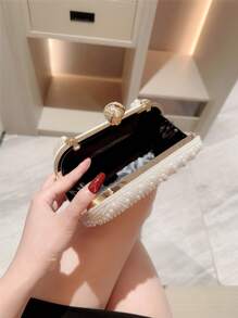 1 chiếc túi xách dạ hội hình ngọc trai giả thanh lịch, túi cầm tay dự tiệc trang trọng, túi cầm tay cô dâu đám cưới lãng mạn, túi xách trang trí váy dạ hội đính đá lấp lánh sang trọng, túi cầm tay dự tiệc cho phụ nữ - trắng - Xem 6