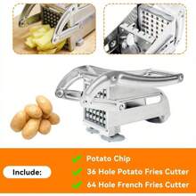 Potato Chipper Cutter Slicer, Potato Fry Cutter, Stainless Steel Potato Cutter, Potato Slicer, Includes 2 Blade Size Cutter Options And No-Slip Suction Base, Perfect For Use With Air Fryer - 變體1 - 查看 6