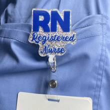 1 件注册护士银色闪光徽章卷轴架，带金属发爪，办公室医院实验室工作 ID 标签，适合医生护士社工同事麻醉师 RN 的徽章礼物 - 銀色 - 查看 5