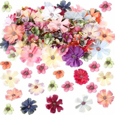 Set de 70 piezas de cabezas de flores artificiales MINI de colores mixtos para decoraciones de otoño, decoración de hogar, año nuevo, jardín al aire libre, boda, ramos, sala de estar, caja de caramelos, guirnalda, plantas falsas y productos para el hogar, Día de San Valentín, regalo