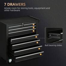 DURHAND Roller Tool Cabinet Storage Chest Box 7 Drawers Roll Wheels Garage Workshop Red - 黑色 - 查看 4