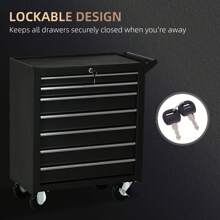 DURHAND Roller Tool Cabinet Storage Chest Box 7 Drawers Roll Wheels Garage Workshop Red - 黑色 - 查看 7