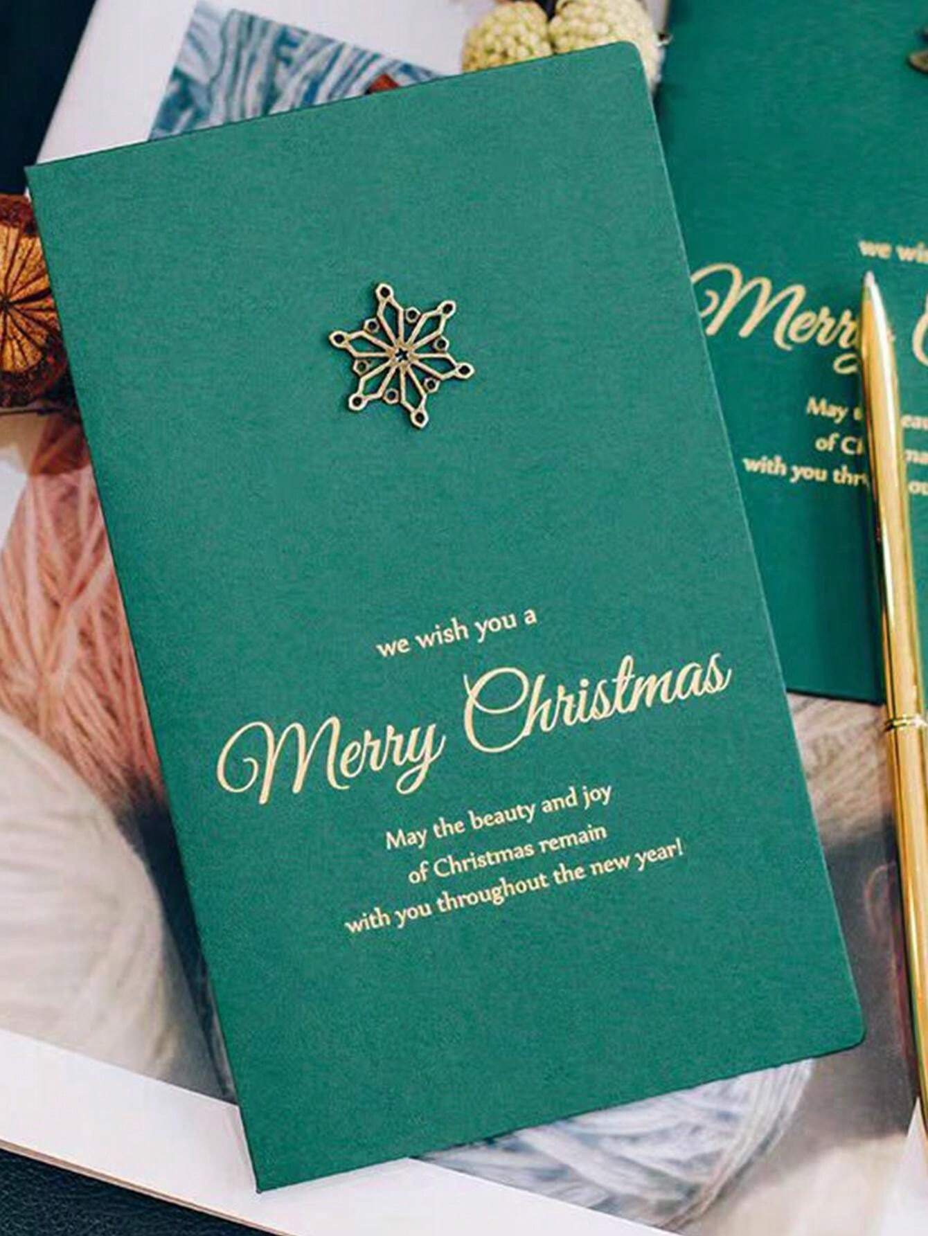 Retro Foil Stamped Christmas Greeting Cards, Gold Metal Postcards With