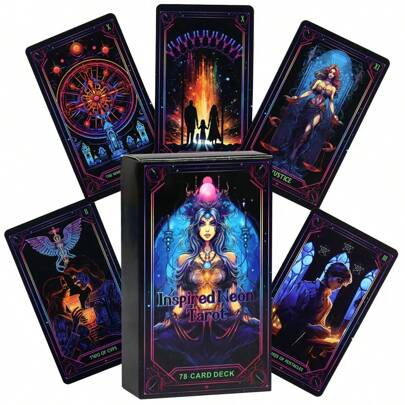 Juego de Cartas de Tarot Neón Inspiradas > 14 años, Varillas Radiestésicas, Cartas de Tarot Bonitas, Alice, Suministros Wiccanos, Juegos de Mesa