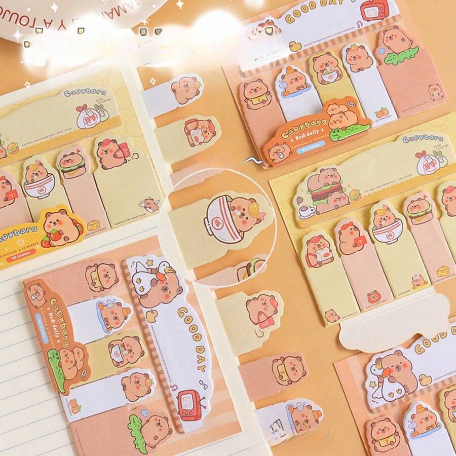 1pc Capybara Design Memo Pad Cute Guinea Pig Index Sticker Writable Sticky Notes, Room Decoration, Christmas Decoration, Party Decoration, Suitable For Gatherings, Parties, Kitchens, Restaurants, Etc., DIY Creative Home Stickers, Gifts For Friends - Multicolor - View 1