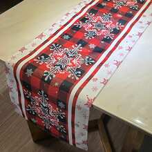 1 件亚麻圣诞雪花格子桌旗，32 厘米/12.6 英寸 * 180 厘米/71 英寸，圣诞派对装饰家用餐桌 - 紅黑格子 - 查看 5