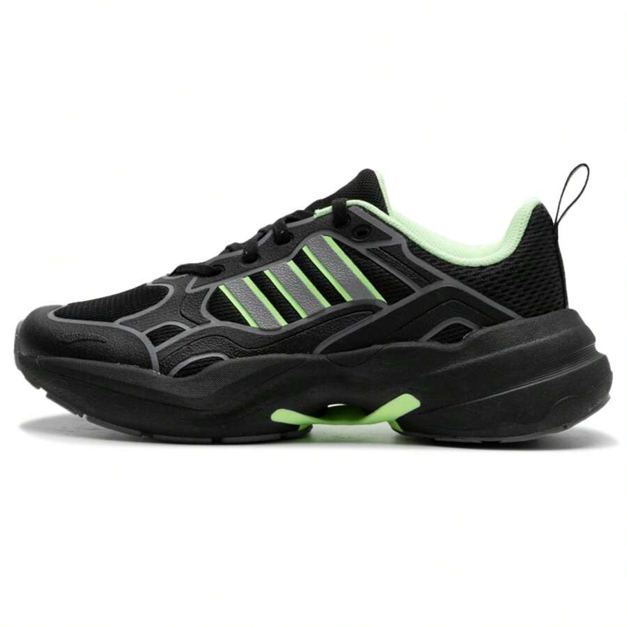 Adidas 男女款减震休闲运动鞋,轻便透气训练跑步鞋,ID6233 - 黑色/灰色/綠色 - 查看 1