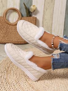 Thermal Lined Slip-On Loafers For Women, Flat Big Size Casual Shoes - Beige - View 5