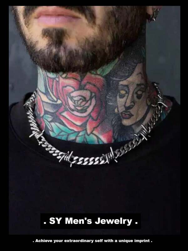 1 pieza Collar de cadena con tachuelas de acero de titanio con diseño de alambre de espino, joya personalizada versátil y hermosa