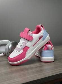 1 双儿童运动鞋,彩色块滑板鞋,带钩环带的休闲运动训练鞋,适合男孩和女孩的易穿低帮透气户外鞋,尺码 8-14 岁 - 玫紅色 - 查看 9