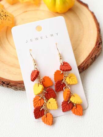 1pair Autumn Winter Acrylic Luxury Baked Enamel Faux Soft Clay Texture Leaf Earrings Handmade Delicate Elegant Vintage Style Earrings Drops