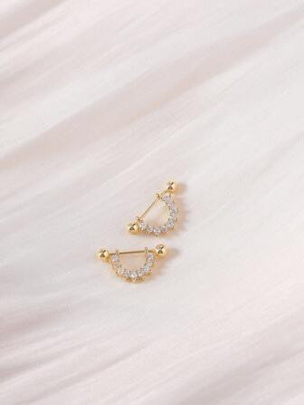 Nooxian 1 对时尚简约金色 U 形全水晶螺丝耳钉女士