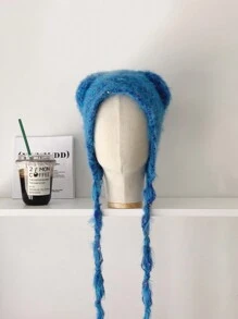 1 件装女士甜美熊耳针织无檐便帽，秋冬保暖护耳帽，可爱猫耳设计