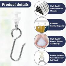 Metal Curtain Track Hooks S Shaped Small Curtain Hooks Ceiling Or Wall Curtain Track Hooks And Plastic Gliders Track Rollers For Ceiling Track Drapes-Easy To Install