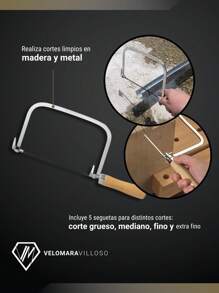 Arco Calador Kit De 5 Seguetas Para Calar Metal Madera Herramienta Manual Carpintero - Café integral - Ver 5