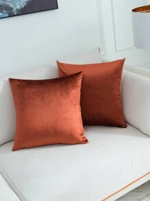 LOSPRING 2 Stücke luxuriöse Samt Kissenbezüge, 45x45 cm, weich und flauschig einfarbige Zierkissenbezüge mit Reißverschluss für Herbst, Winter, Schlafzimmer, Sofa, Couch, Terrasse, Wohnzimmer - 100% Samt, Vliesstoff, zeitgenössischer Stil, perfekt für verschiedene Raumtypen - Orange Rot - Übersicht 1