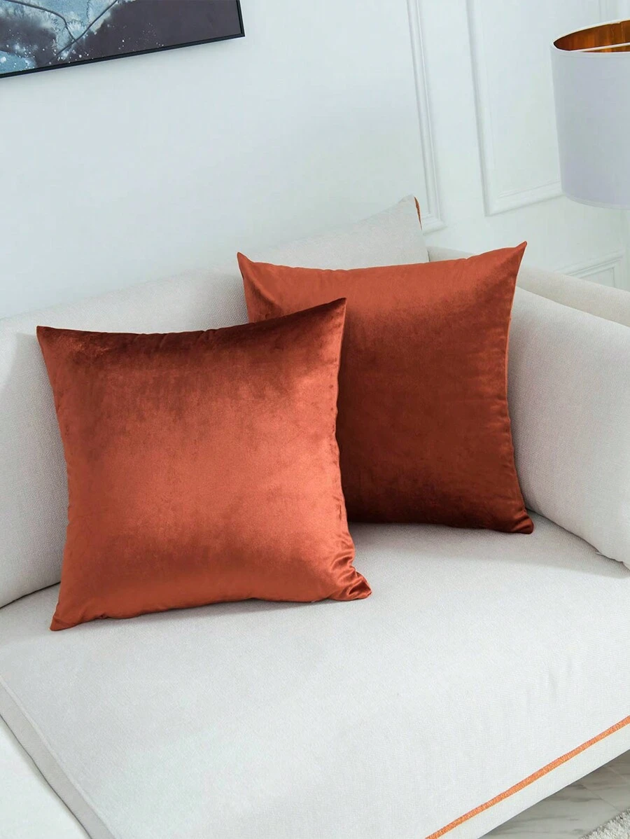 LOSPRING 2 Stücke luxuriöse Samt Kissenbezüge, 45x45 cm, weich und flauschig einfarbige Zierkissenbezüge mit Reißverschluss für Herbst, Winter, Schlafzimmer, Sofa, Couch, Terrasse, Wohnzimmer - 100% Samt, Vliesstoff, zeitgenössischer Stil, perfekt für verschiedene Raumtypen - Orange Rot - Übersicht 1