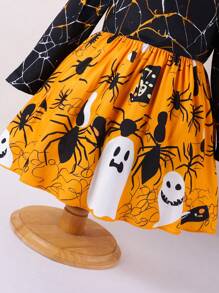 Young Girl Cobweb Cap Sleeve Halloween Party Dress