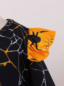 Young Girl Cobweb Cap Sleeve Halloween Party Dress