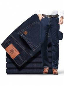 Straight Leg Stretch Jeans, Everyday Wear, Denim Effect - Blue - View 1