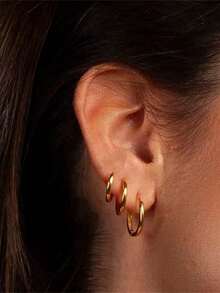 3 Pairs Hoop Earrings Set Stainless Steel Cute Gold Huggie Earrings For Women Rounded Small Hoop Earrings  15mm18mm20mm - Gold - View 7