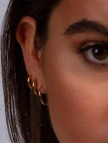 3 Pairs Hoop Earrings Set Stainless Steel Cute Gold Huggie Earrings For Women Rounded Small Hoop Earrings  15mm18mm20mm - Gold - View 6