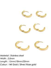 3 Pairs Hoop Earrings Set Stainless Steel Cute Gold Huggie Earrings For Women Rounded Small Hoop Earrings  15mm18mm20mm - Gold - View 4