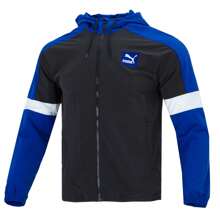 Puma Blue Logo Blocking Jacket, Unisex Sportswear Top For Running, Fitness Training, Breathable Loose Casual Jacket
