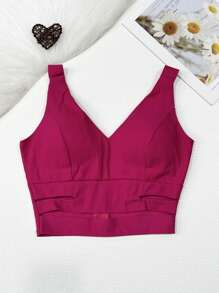 Women's Cropped Top With Bengaline Cups \ Back Strap Zipper - 玫紅色 - 查看 1
