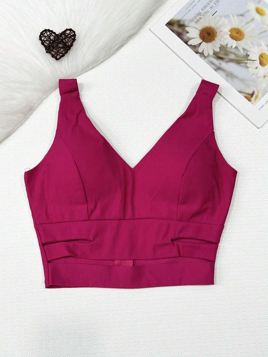 Women's Cropped Top With Bengaline Cups \ Back Strap Zipper - 玫紅色 - 查看 1