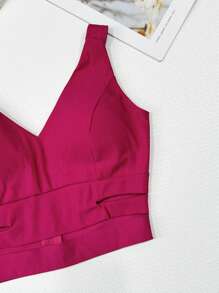 Women's Cropped Top With Bengaline Cups \ Back Strap Zipper - 玫紅色 - 查看 2