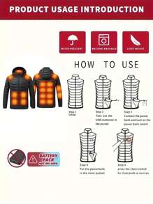 Chaqueta con calefacción para hombres (paquete de baterías no incluido), chaqueta casual con cremallera adecuada para actividades al aire libre de otoño/invierno como camping, caza, senderismo, chaqueta gruesa con cuello alto de forro polar con calefacción para hombres, negra, deportiva - Negro - Ver 5