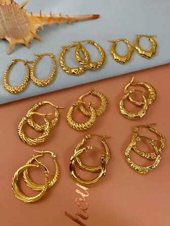 秋季耳环 9 件套不锈钢耳环，适合可爱女士，20 厘米 - 30 厘米